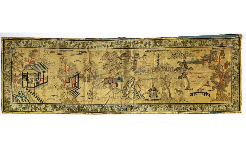 A Chinese Brocade Silk Table Frontal