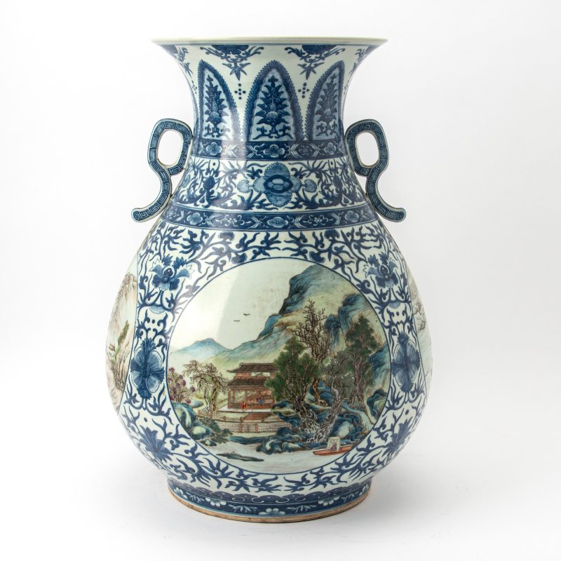 A Large Chinese Underglaze Blue and Enameled Porcelain Vase