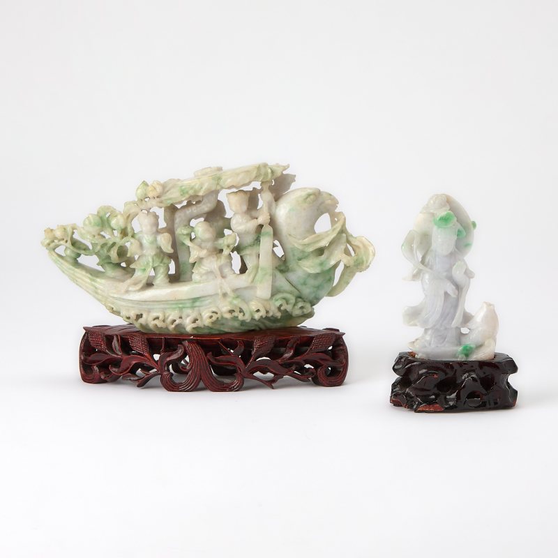 Two Chinese Carved Jadeite Figural Groups