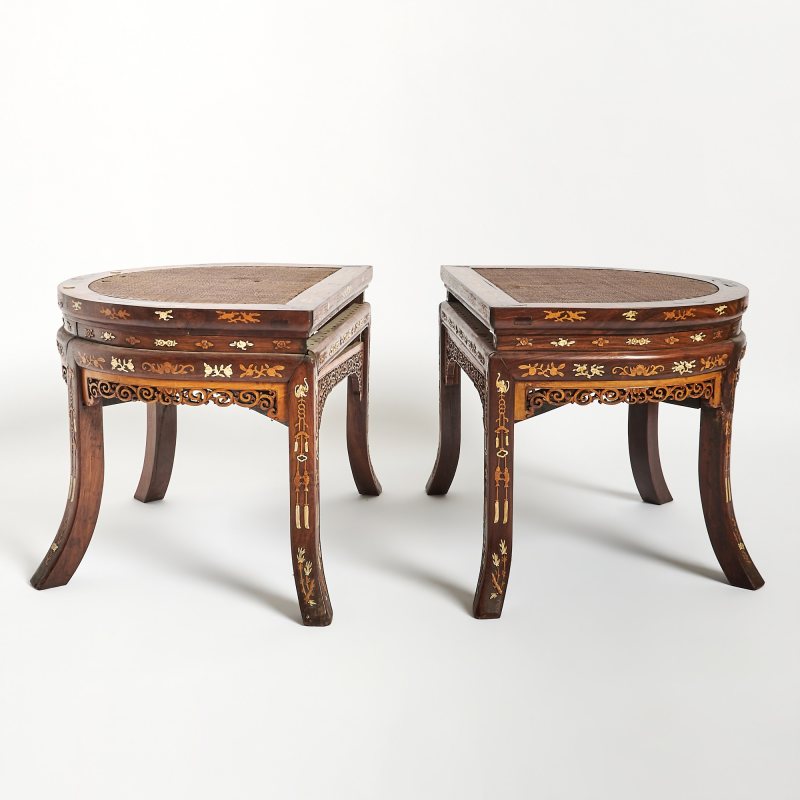 A Pair of Chinese Bone and Boxwood-Inlaid Tables