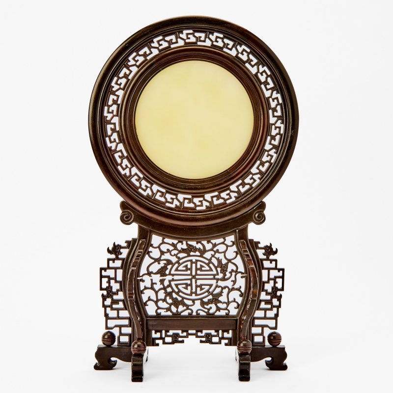 A Chinese Carved White Jade 'Birds and Flowers' Table Screen - 图5