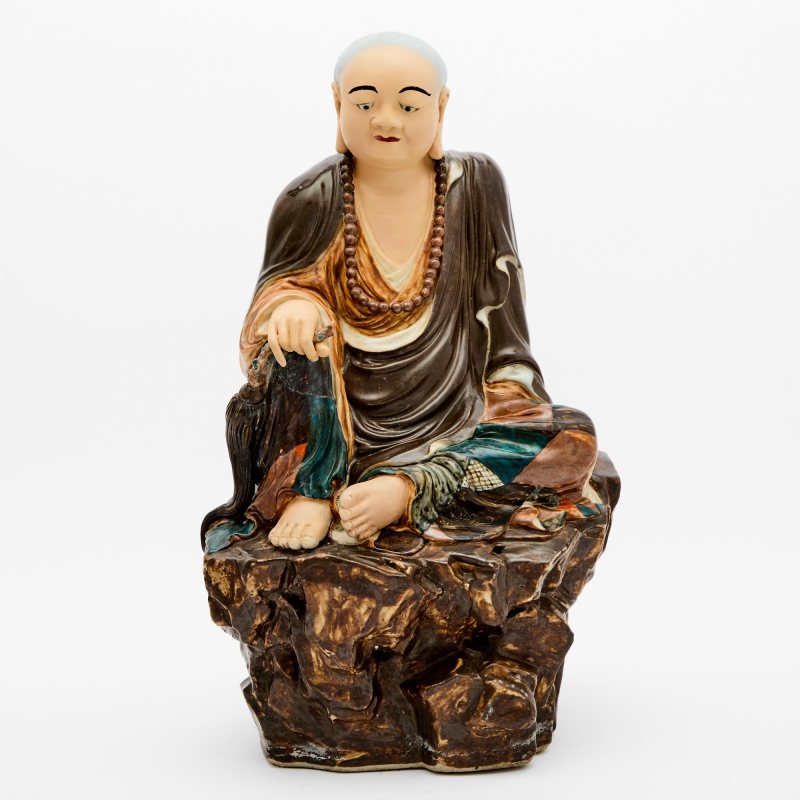 A Chinese Enameled Biscuit Porcelain Figure of a Luohan