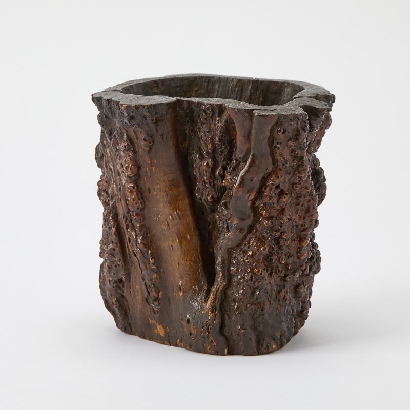 A Chinese Carved Burlwood Brush Pot