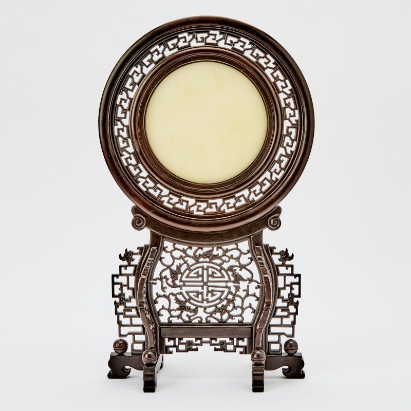 A Chinese Carved White Jade 'Birds and Flowers' Table Screen - 图6