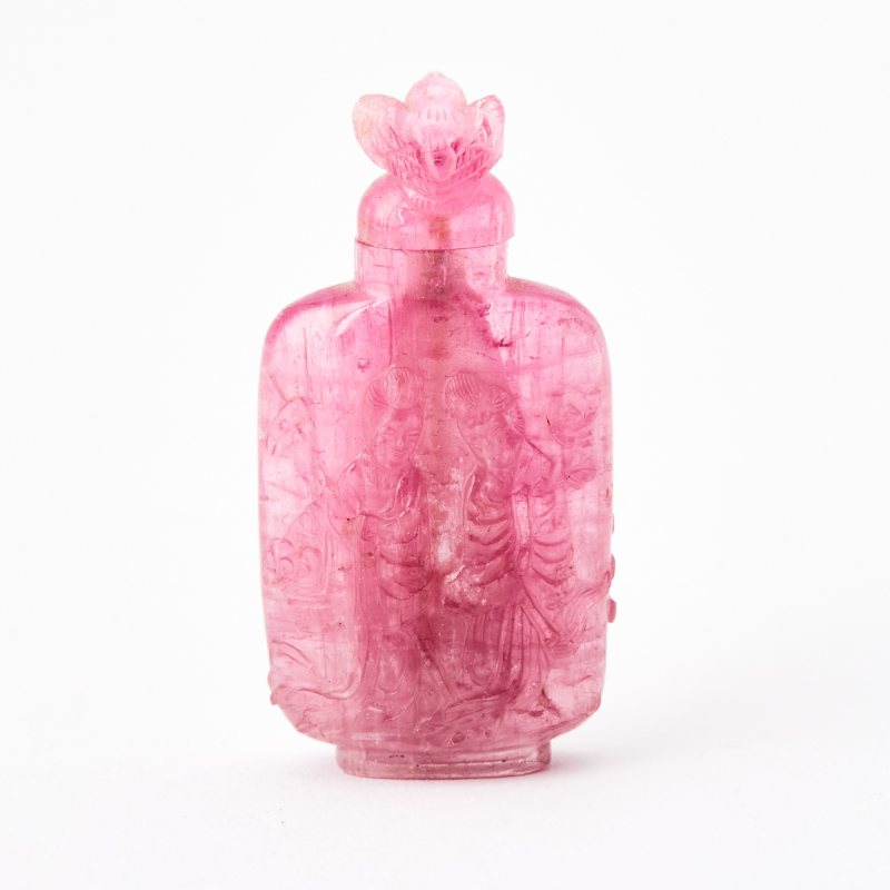 A Chinese Carved Pink Tourmaline Snuff Bottle
