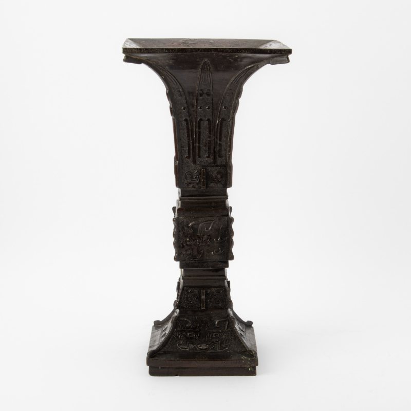 A Large Chinese Bronze Archaistic Gu-form Vase