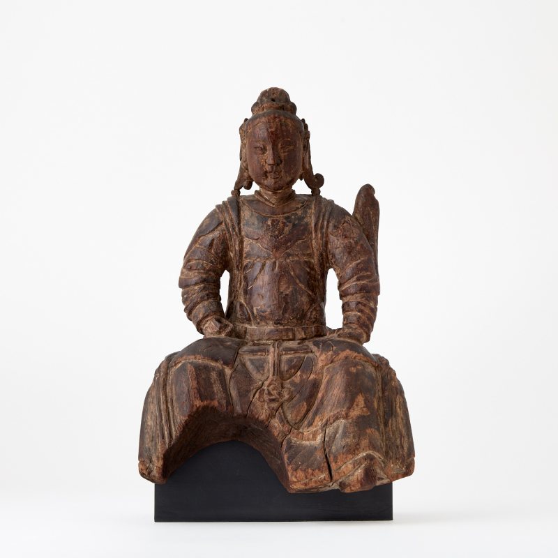A Chinese Carved Wood Figure of Weituo