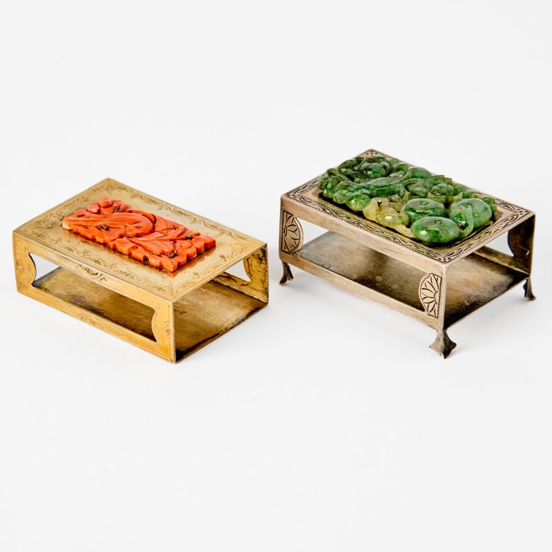 Two Chinese Hardstone-Inset Match Safes