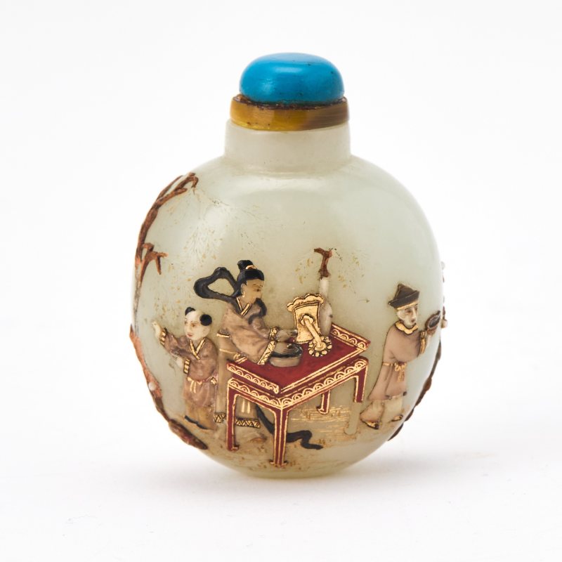 A Japanese-Embellishment Chinese White Jade Snuff Bottle