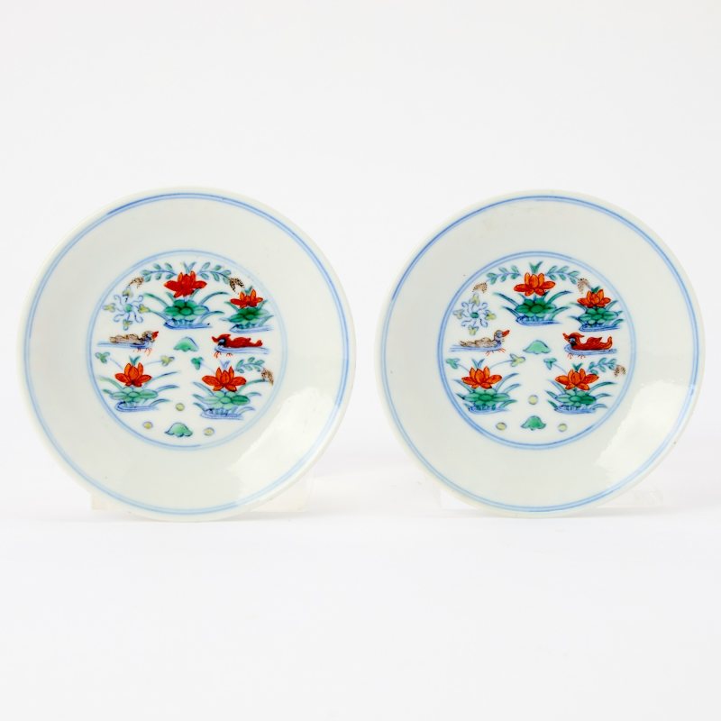 A Pair of Chinese Doucai Porcelain Dishes