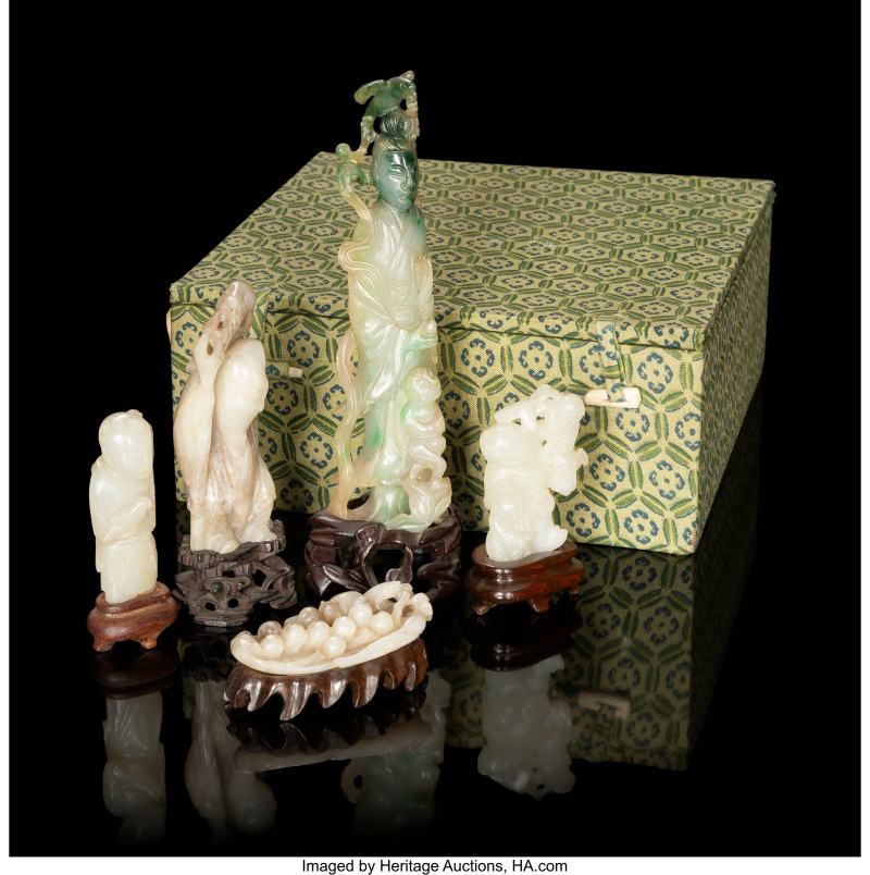 A Group of Five Chinese Jade & Jadeite Carvings - 图2