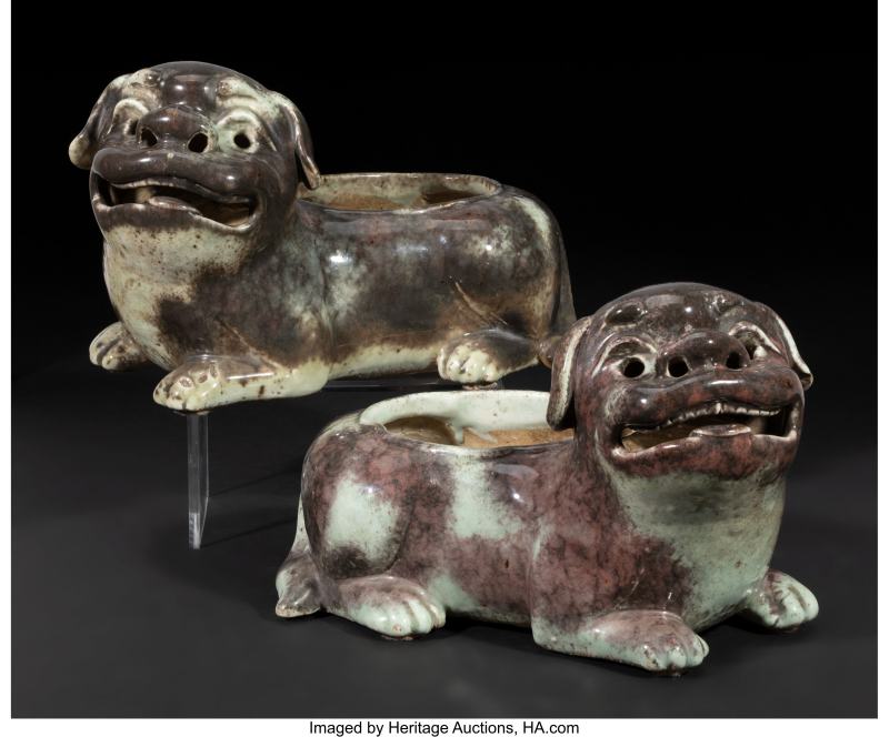 A Pair of Chinese Export Ceramic Dog-Form Planters