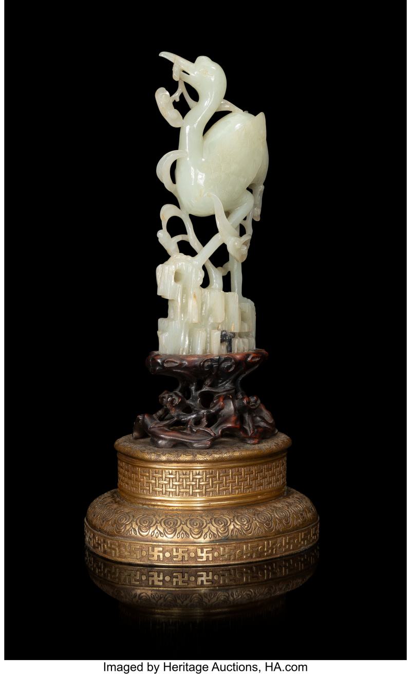 A Chinese Carved Jade Figure of a Crane Mounted on Lamp Base, - 图2