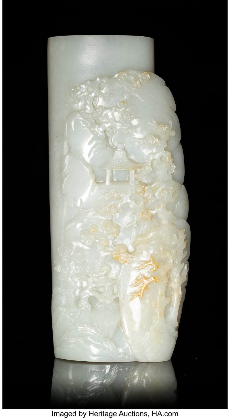 A Chinese Carved Russet White Jade Arm Rest