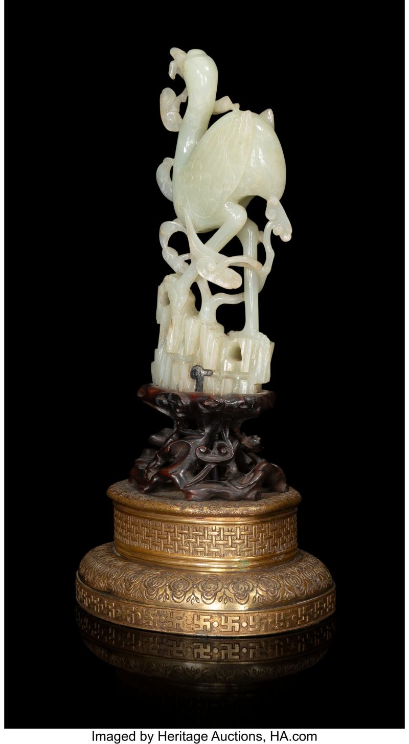 A Chinese Carved Jade Figure of a Crane Mounted on Lamp Base, - 图3