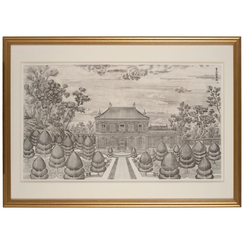伊蘭泰（活躍於1749–1793年）仿郎世寧　圓明園苑景　紙本銅版畫　冊頁裱為鏡框二十幅　一九七七年印製 | YI LANTAI (ACTIVE 1749-1793) AFTER GIUSEPPE CASTIGLIONE (LANG SHINING), JARDIN DE FLORE, PARIS - 图61