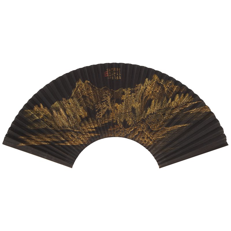 仲山（清代）/笠舫（清代）　山水/小楷　描金黑紙本　成扇 | ZHONG SHAN (QING DYNASTY) and LI FANG (QING DYNASTY) - 图9