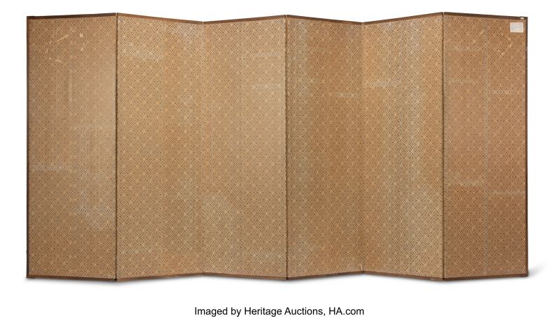 A Japanese Six-Panel Screen with Cranes by Pine Trees - 图2