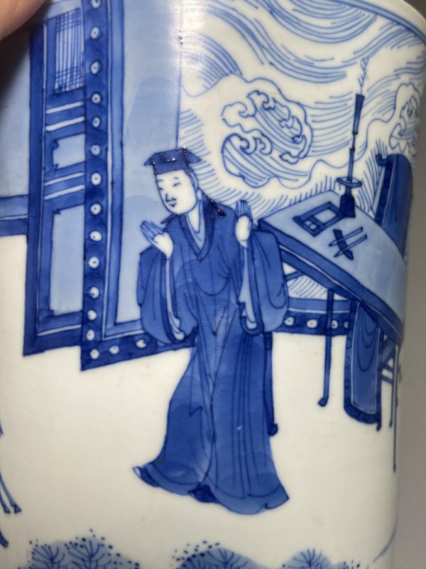 清康熙 青花人物故事图笔筒 - 图15