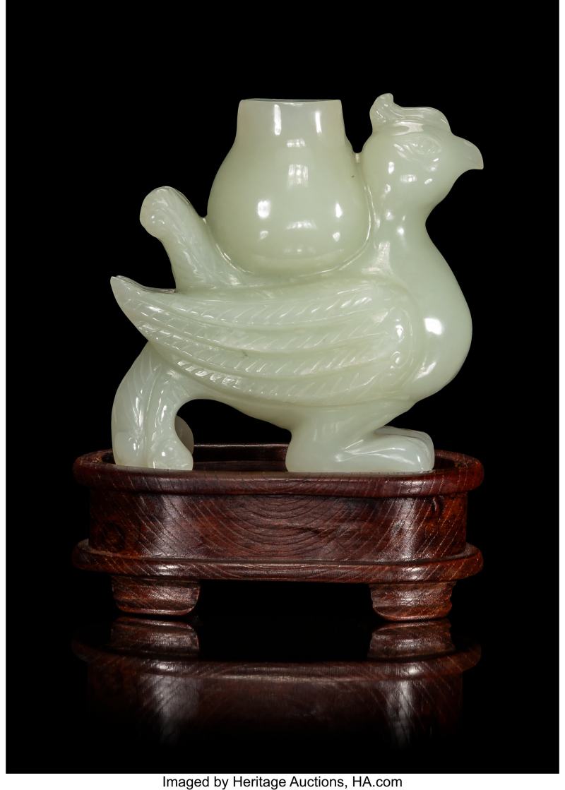 A Chinese Carved Jade Phoenix-Form Vase