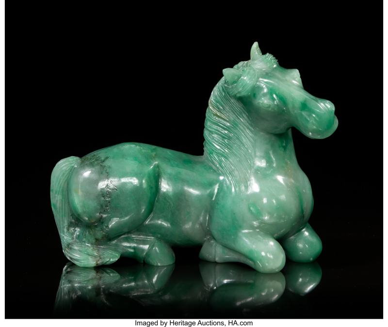 A Chinese Carved Green Jadeite Horse