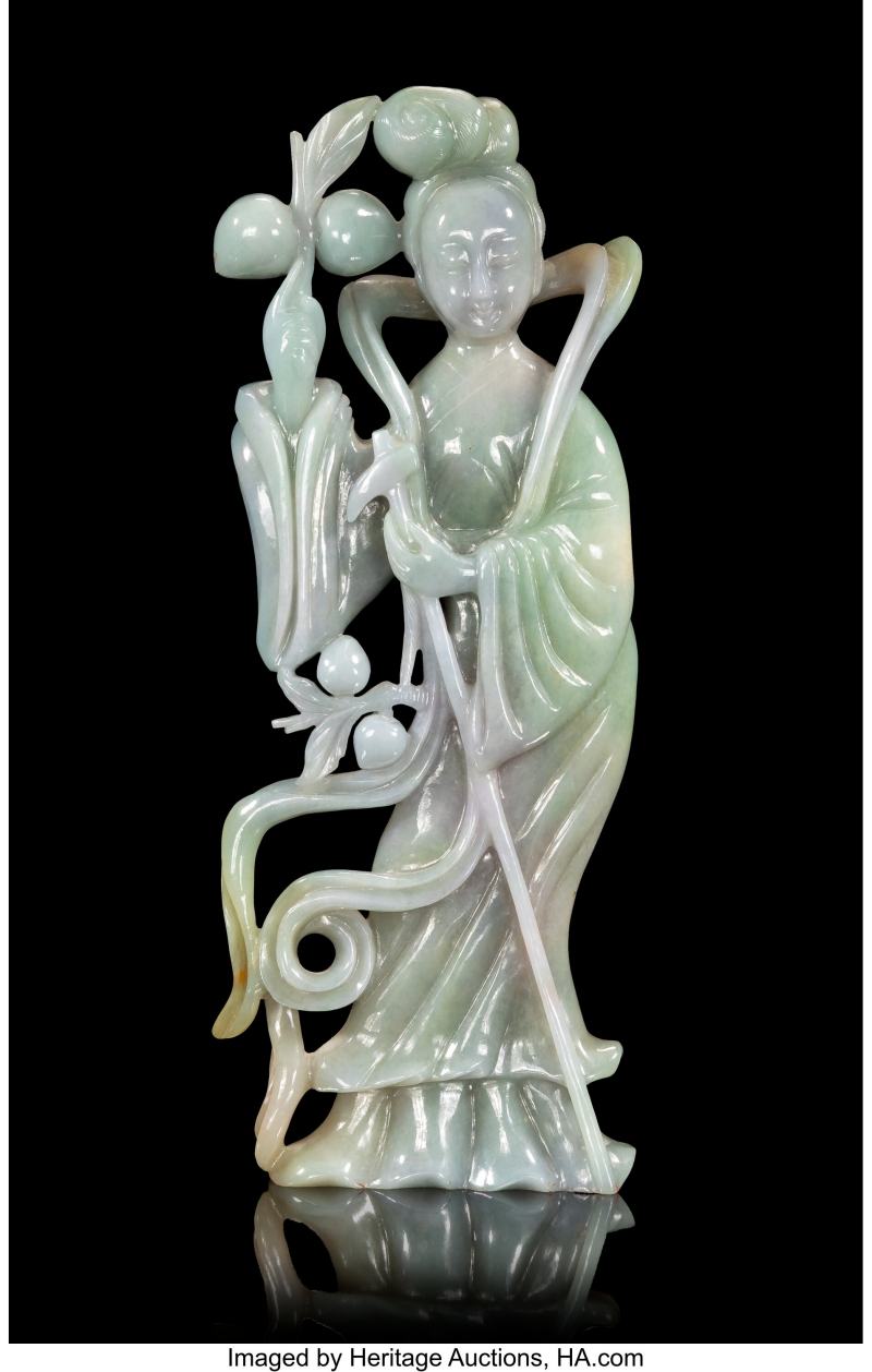 A Multi-Colored Chinese Jadeite Carving of a Meiren