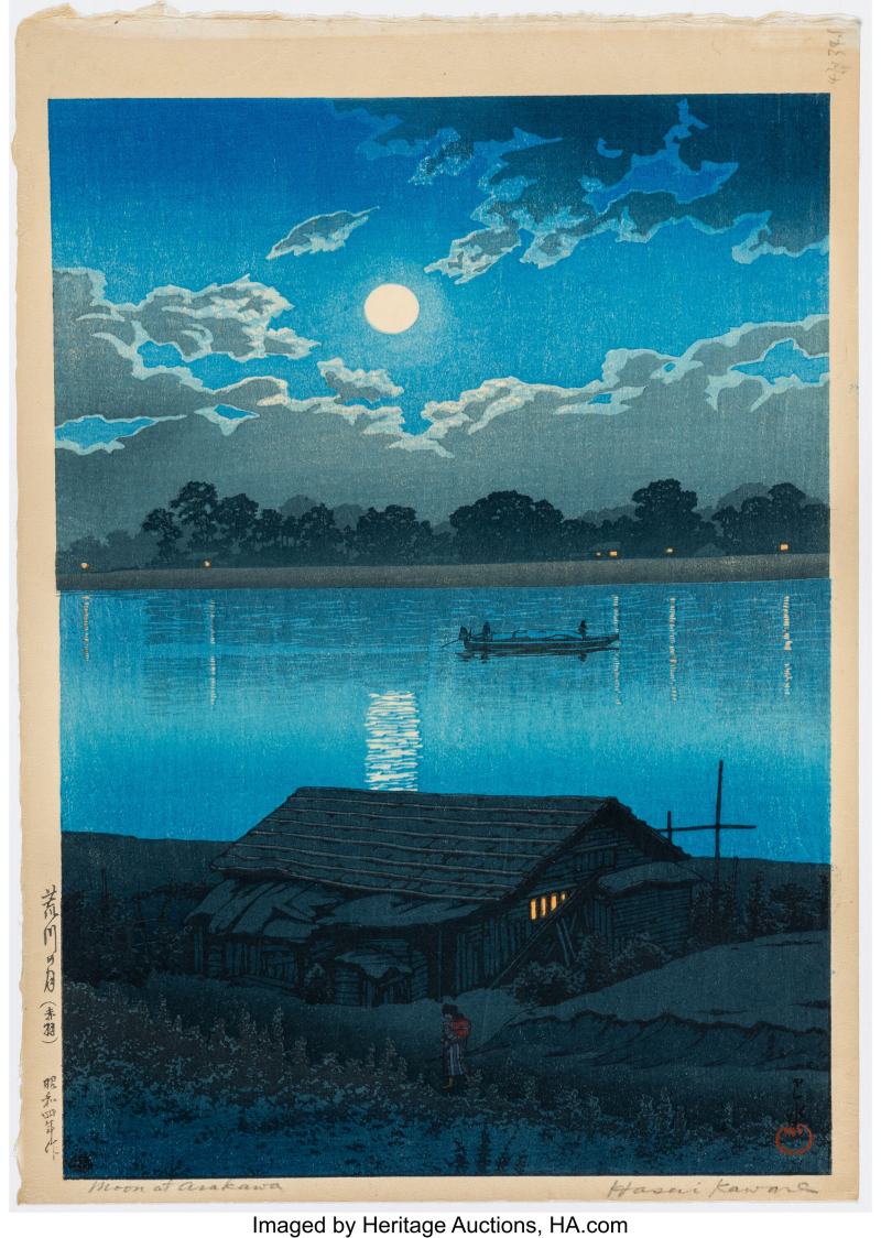 Kawase Hasui (Japanese, 1883-1957), Moon on the Arakawa River in Akabane (Arakawa no tsuki, Akabane), from the series Twenty Views of Tokyo (Tokyo nijukei)