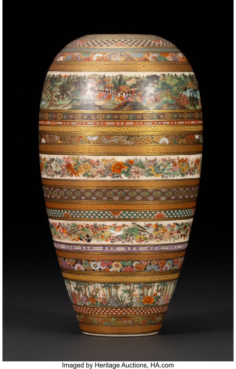 An Exquisite Japanese Satsuma Vase by Okada Jizan