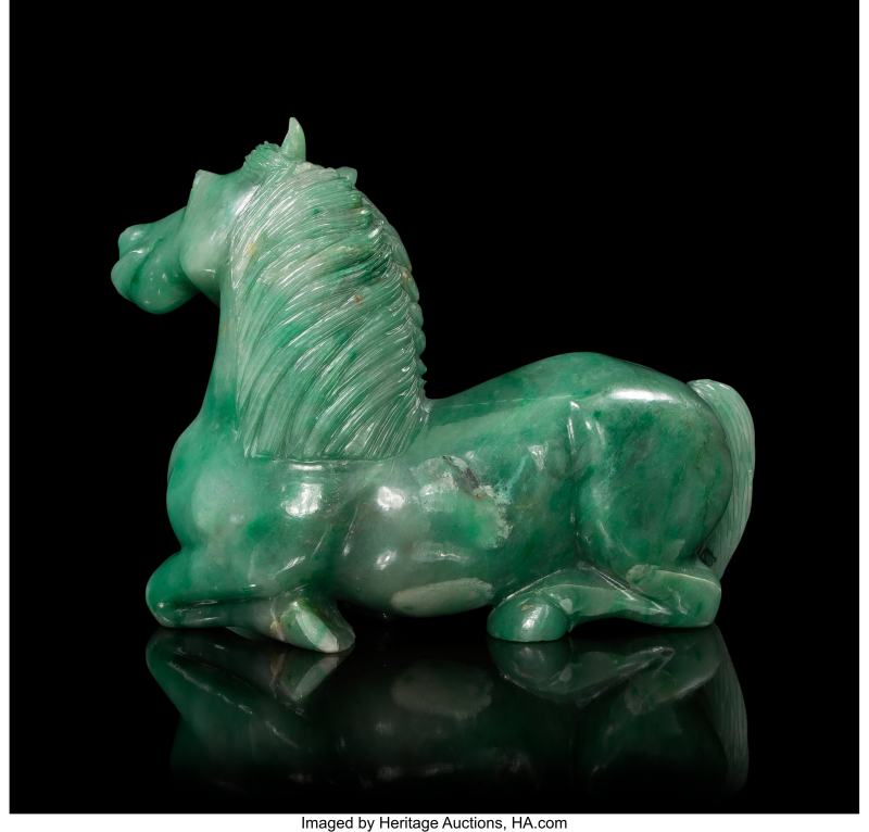 A Chinese Carved Green Jadeite Horse - 图3