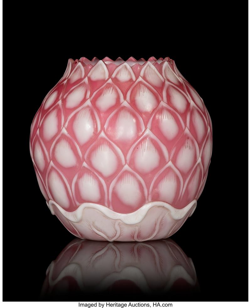 A Chinese Peking Glass Pink-Ground and White Overlay 'Lotus'