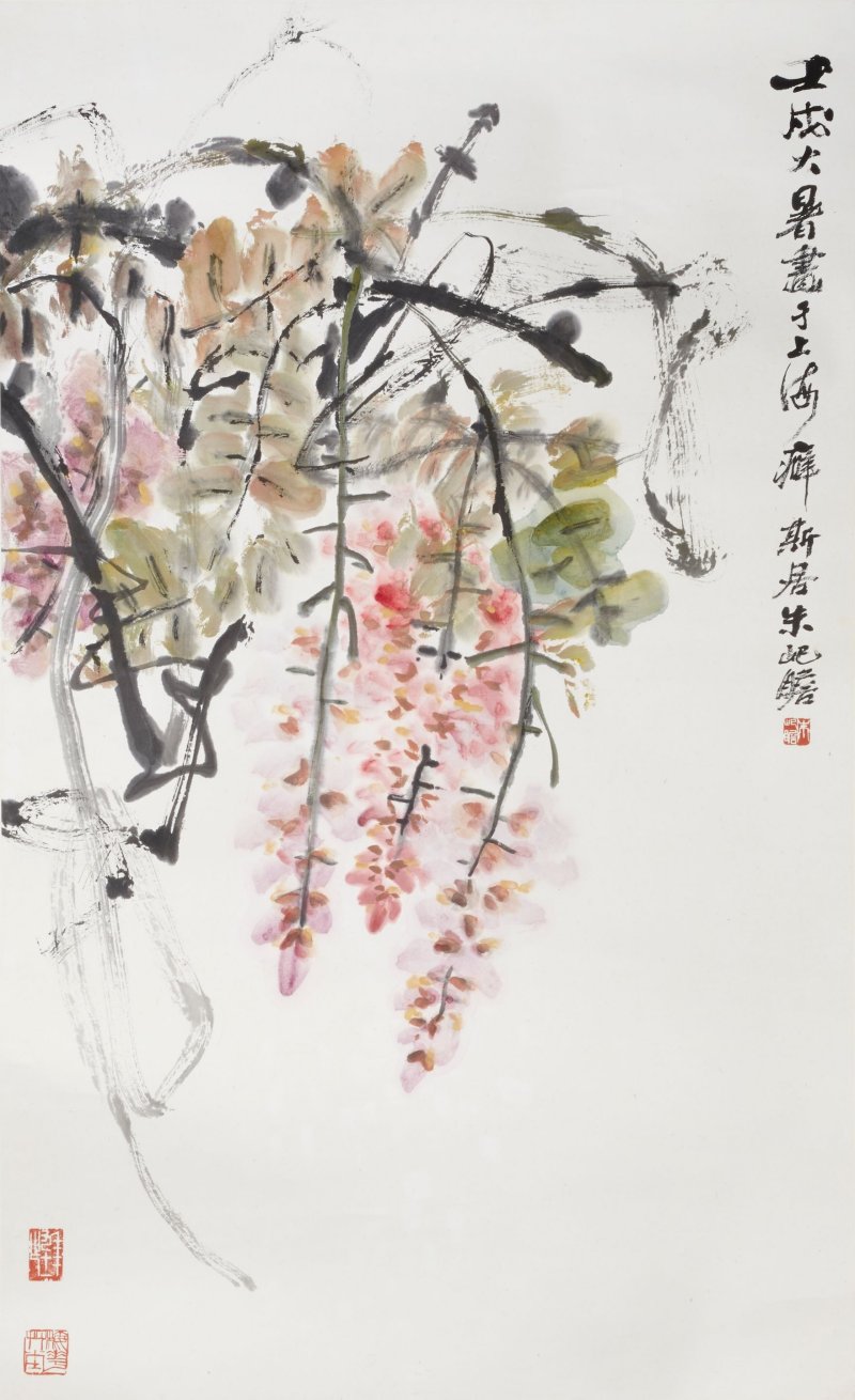 朱屺瞻 紫藤花 設色紙本 鏡心 一九八二年作 | ZHU QIZHAN (1892-1996)