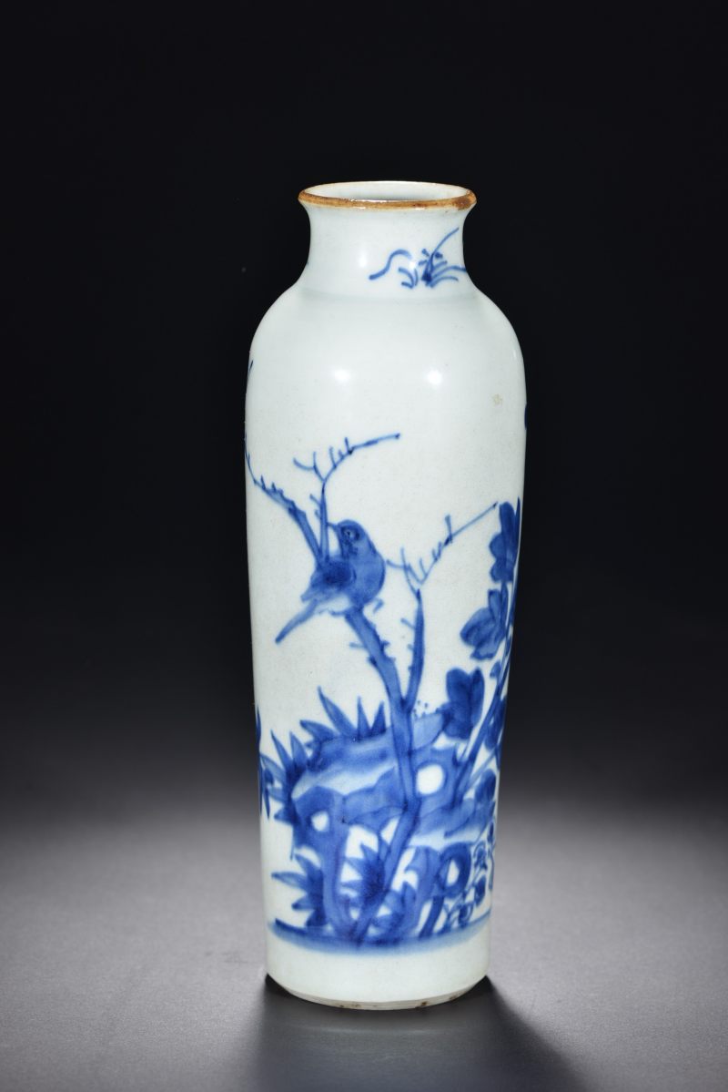 清顺治 青花花鸟纹筒瓶