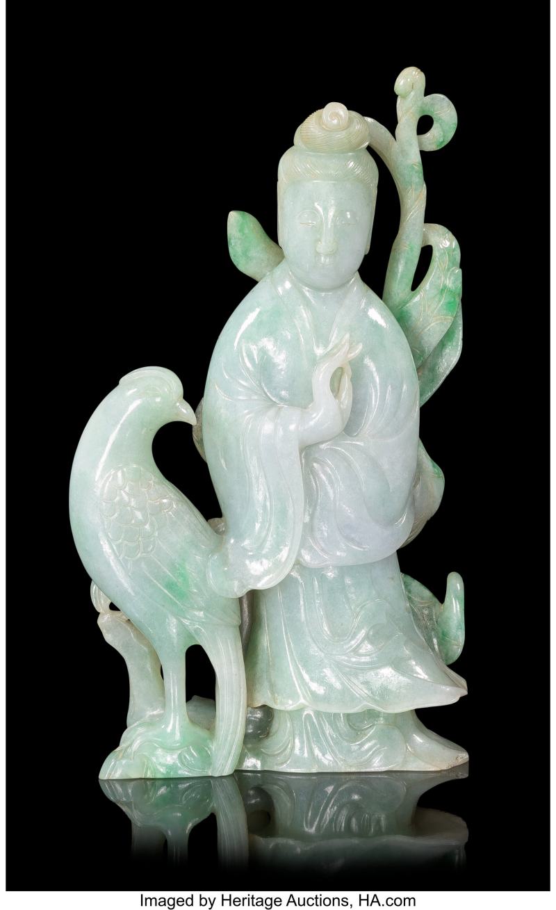 A Chinese Carved Jadeite Figure of a Meiren