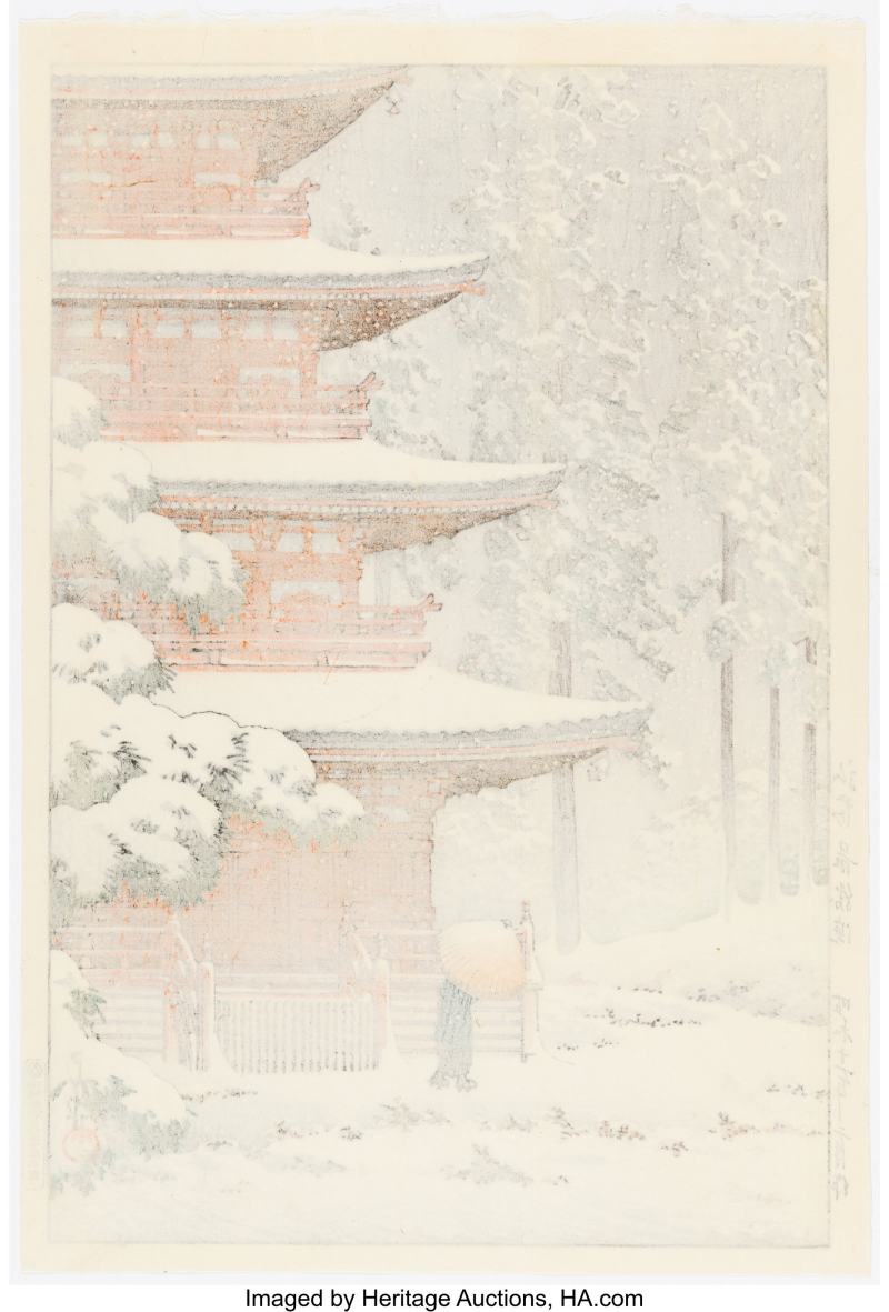 Kawase Hasui (Japanese, 1883-1957), Saishoin Temple, Hirosaki (Hirosaki Saishoin), from the series Collected Japanese Landscapes: Eastern Japan (Nihon fukei shu higashi nihon hen) - 图2