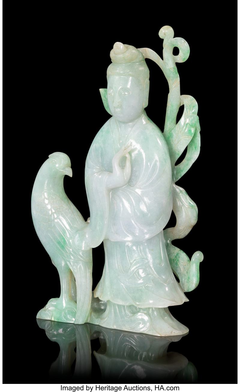 A Chinese Carved Jadeite Figure of a Meiren - 图2