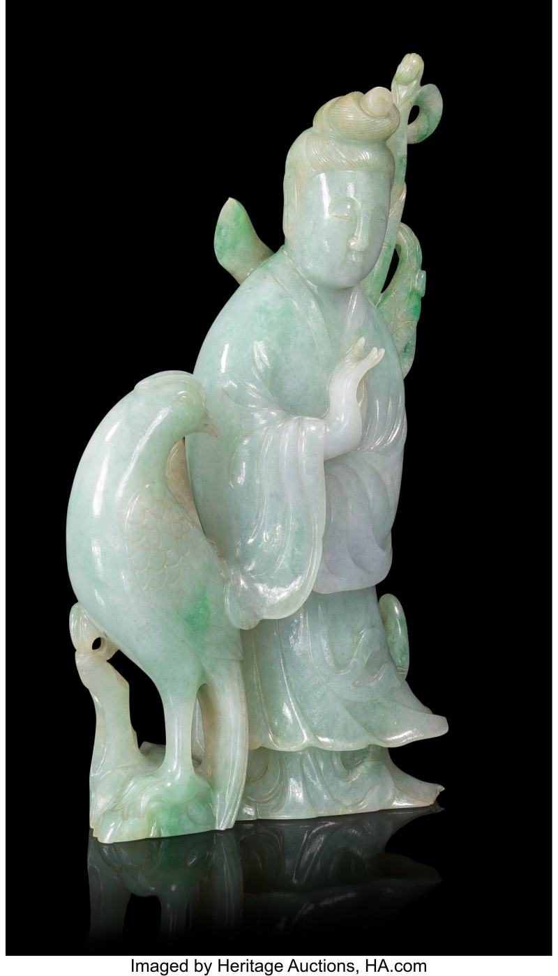 A Chinese Carved Jadeite Figure of a Meiren - 图3