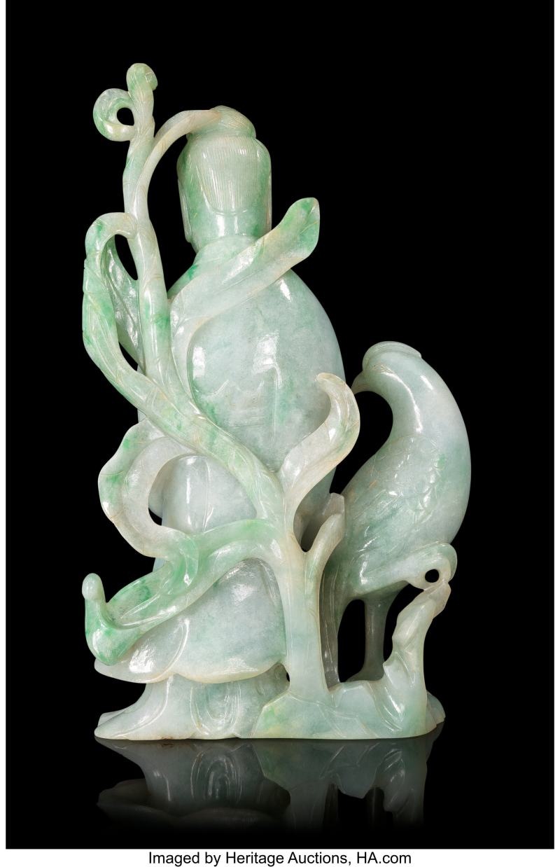 A Chinese Carved Jadeite Figure of a Meiren - 图4