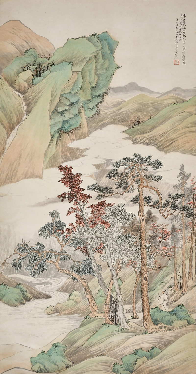 吴毂祥 1880年作 《秋山策杖图》
