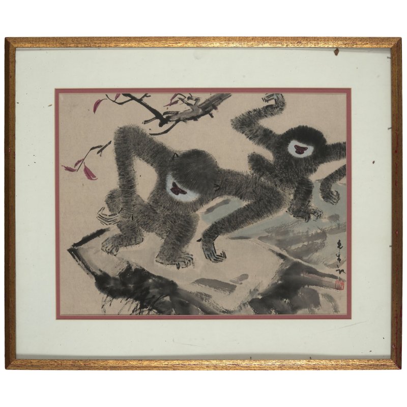 陳文希（1906-1991）　猿戲山石　設色紙本　鏡框 | CHEN WENXI (CHEN WEN HSI, 1906-1991) - 图2