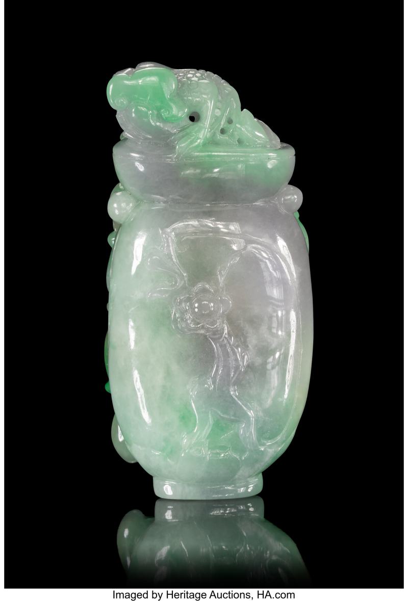 A Chinese Jadeite Carving with 'Parrots and Toad'