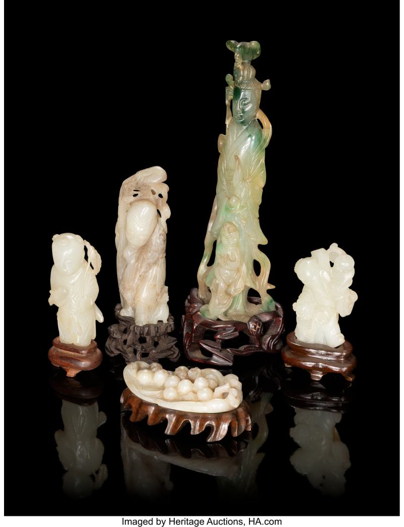 A Group of Five Chinese Jade & Jadeite Carvings - 图3