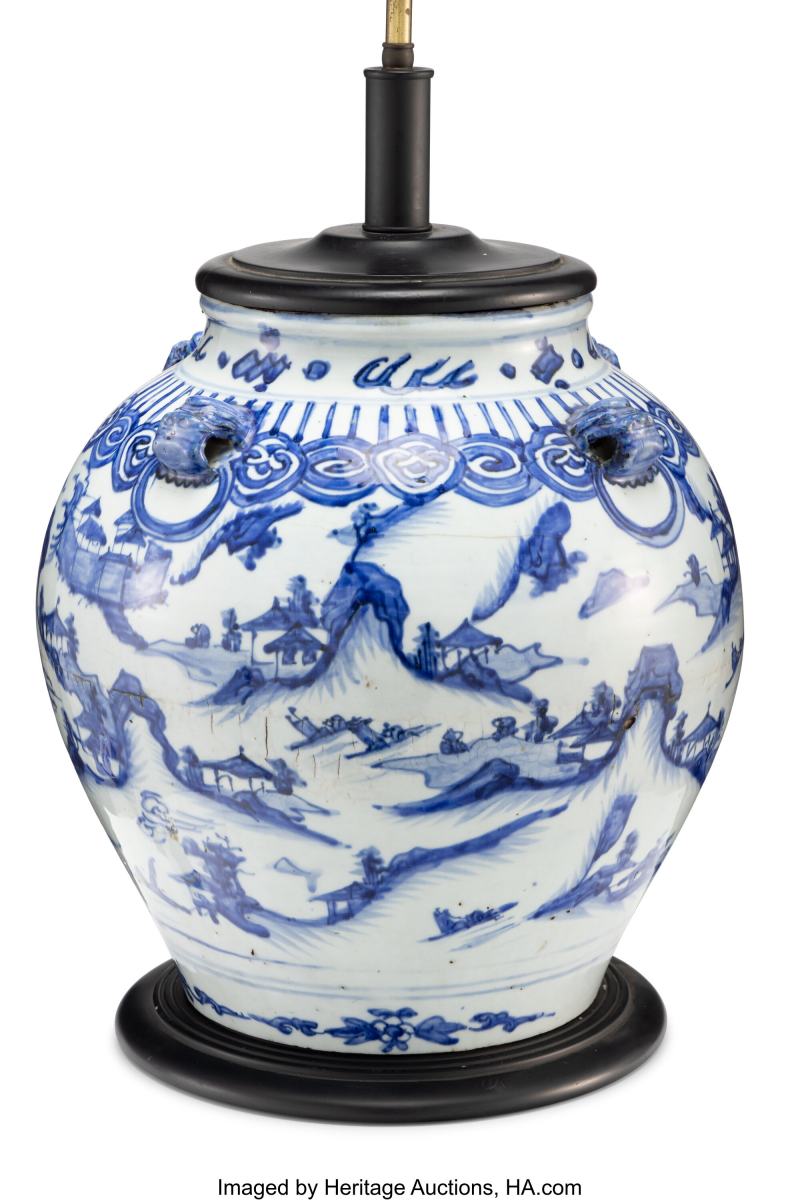 A Large Chinese Blue and White Handled Jar