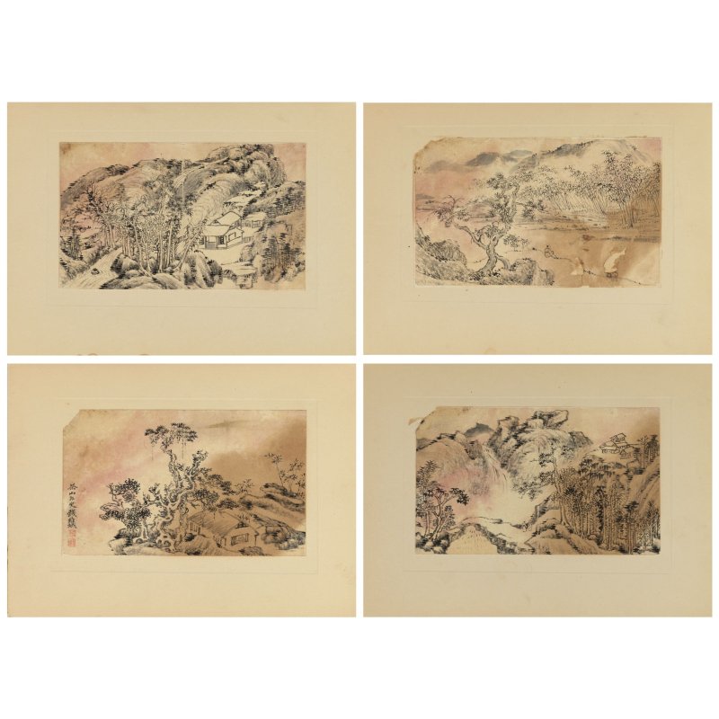 錢維城（1720-1772）　山水冊頁　水墨灑金紙　冊頁八開 | QIAN WEICHENG (1720-1772)