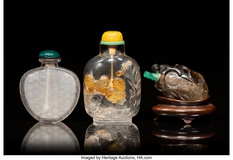 A Group of Three Chinese Rock Crystal Snuff Bottles