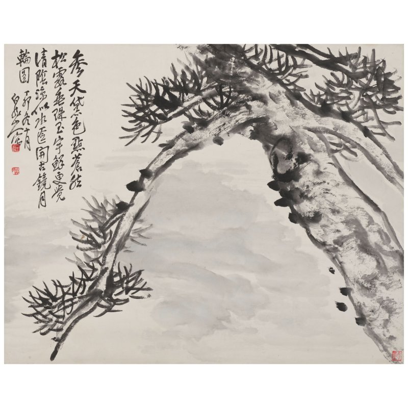 吳昌碩（1844-1927）/王震（1867-1938）　松　淺設色紙本　畫框二幅　一九二七年作 | WU CHANGSHUO (1844-1927) and WANG ZHEN (1867-1938) - 图2