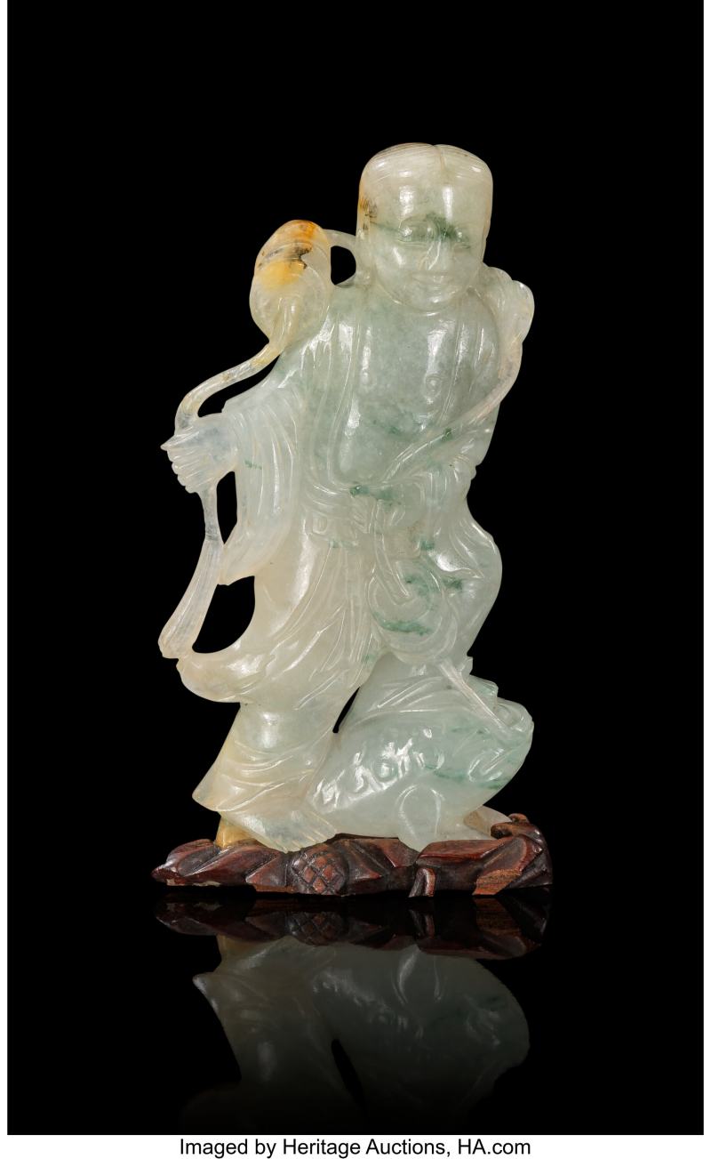A Chinese Carved Jadeite Figure of Liu Hai and Toad