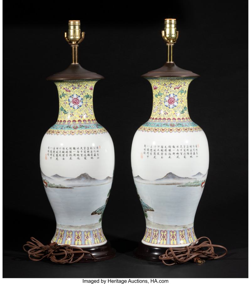Two Chinese Famille Rose 'Horses' Vases Mounted as Lamps - 图3