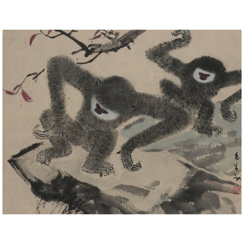 陳文希（1906-1991）　猿戲山石　設色紙本　鏡框 | CHEN WENXI (CHEN WEN HSI, 1906-1991) - 图3