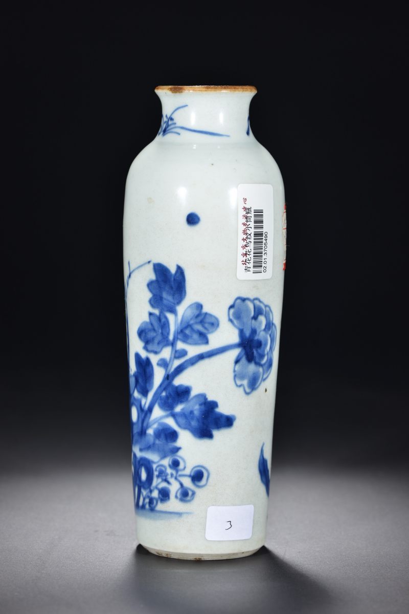 清顺治 青花花鸟纹筒瓶 - 图4