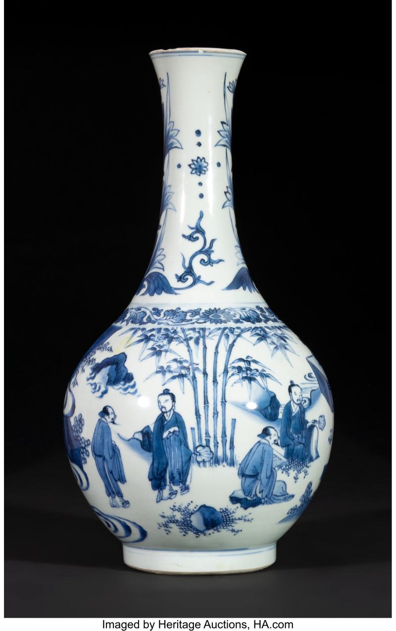 A Chinese Blue and White Vase Depicting Scholars, Transitional period - 图2